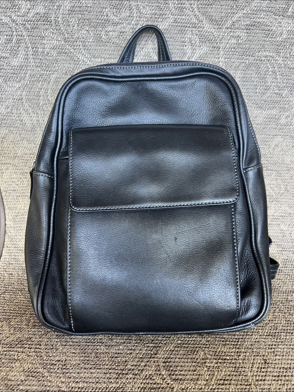 Tignanello Black Leather Backpack with pockets